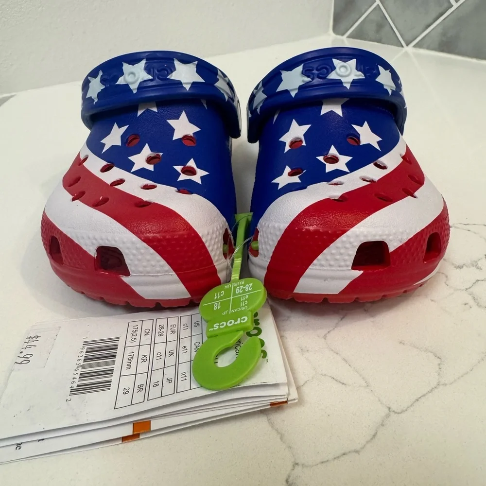 CROCS Kids' Starry Clogs - Blue, Red, and White size C11 - Picture 2 of 4